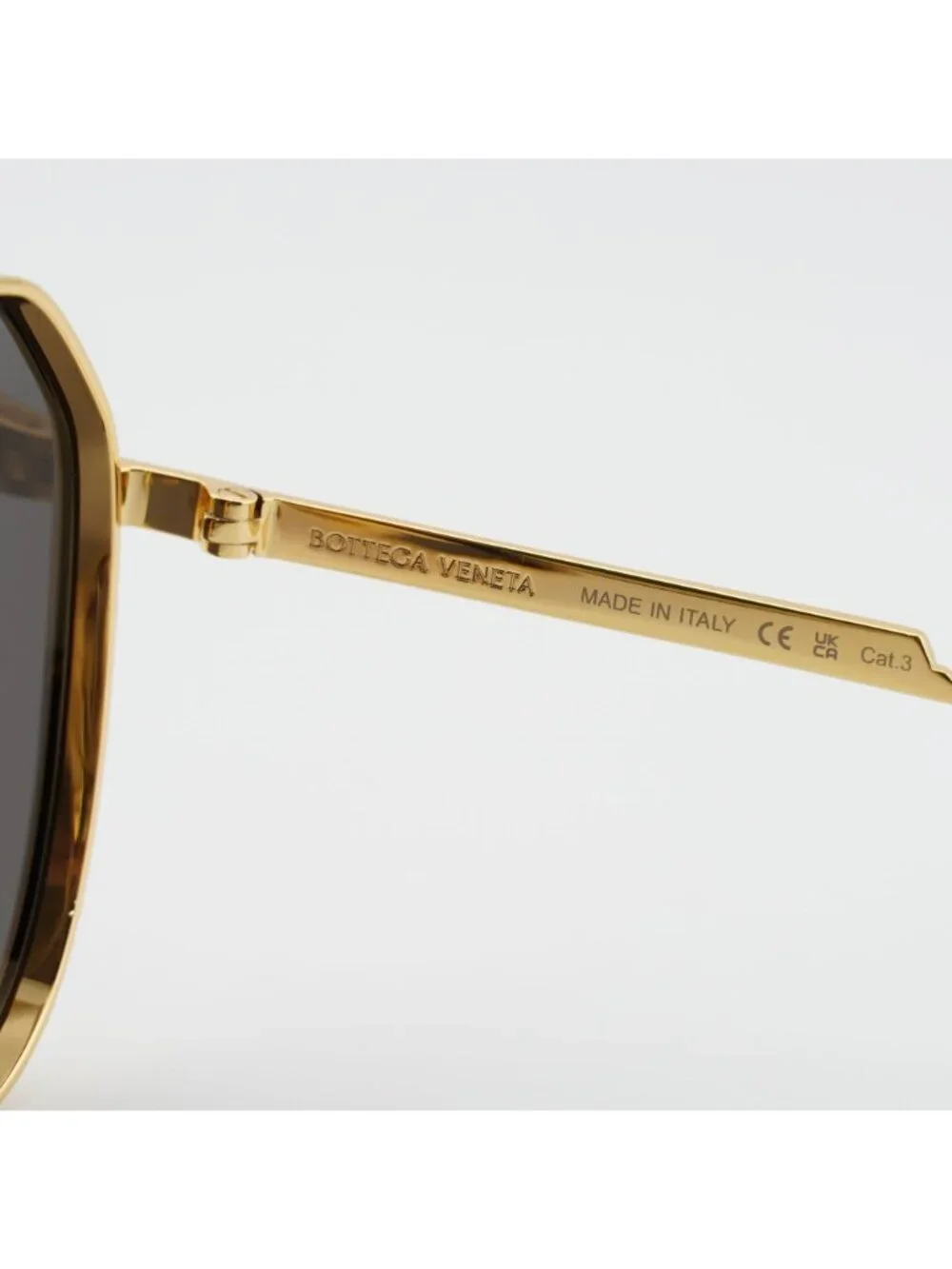 Bottega Veneta BV1465S 001 Sunglasses Gold Aviator Frame, Grey Lenses